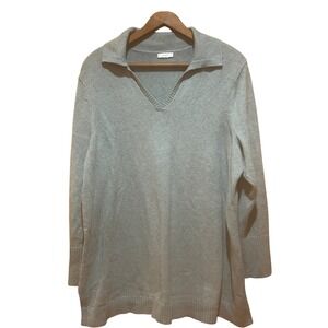 J.Jill Pure Jill Sweater Womens‎ 2X Pullover Collared V Neck Green Lagenlook
